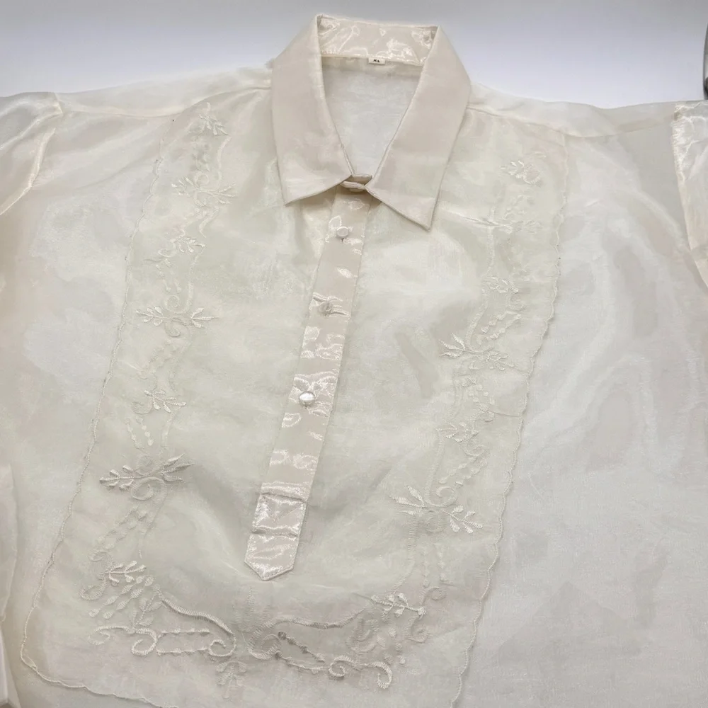 Men’s Filipino Traditional Sheer Ivory Barong - Picture 9 of 12
